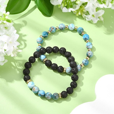 Adjustable Natural Apatite and Natural Lava Rock Stretch Bracelets BJEW-JB14150-04-1