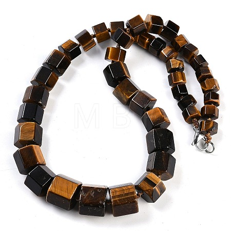 Natural Tiger Eye Hexagon Prism Graduated Beaded Necklaces for Women Men NJEW-K388-03P-1