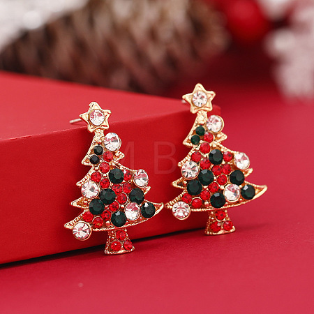 Christmas Tree Alloy Rhinestone Stud Earrings WG792CD-01-1