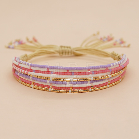 Bohemian Cylinder Glass Seed Beaded Multi-strand Braided Bead Bracelets GU1011-3-1
