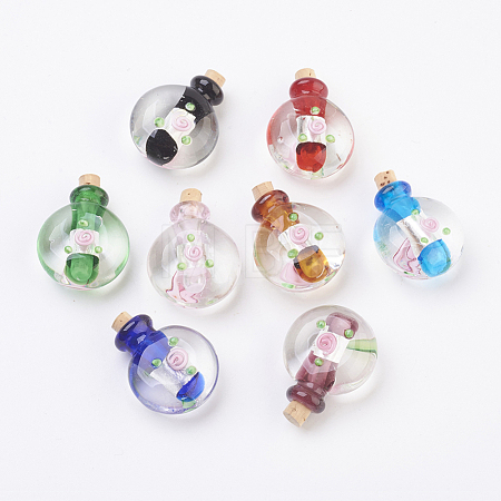 Handmade Silver Foil Lampwork Perfume Bottle Pendants FOIL-P001-C-1