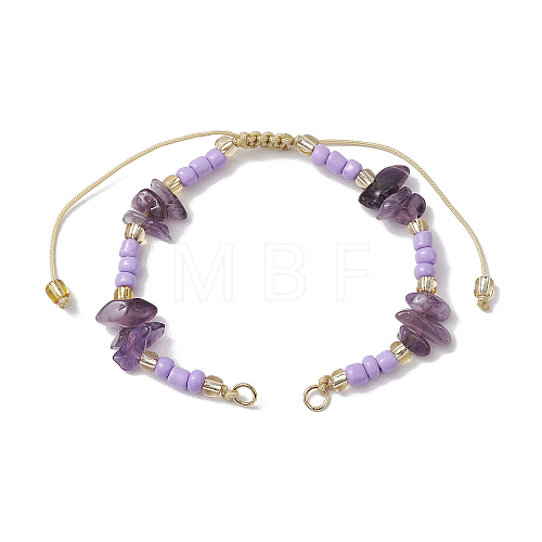 Natural Amethyst Chips & Handmade Seed Beads Braided Bracelet Making AJEW-MZ00004-09-1