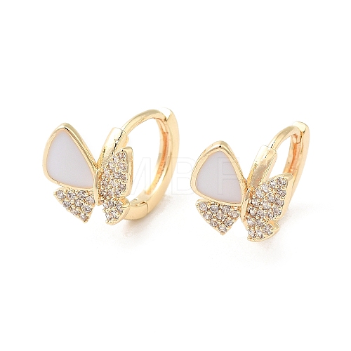 Butterfly Brass Micro Pave Cubic Zirconia Hoop Earrings EJEW-P292-06G-1