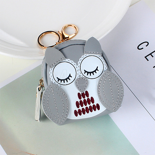 Women's Lady Owl Mini Coin Purse PU Leather Keychain ANIM-PW0003-056C-1