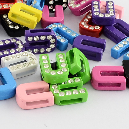 Mixed Color Zinc Alloy Grade A Rhinestone Letter Slide Charms ALRI-S130-U-1