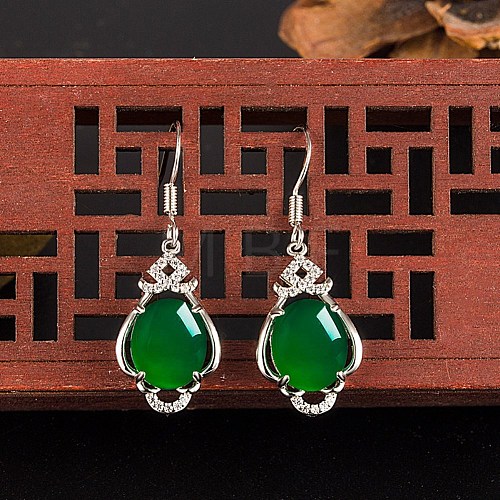 Half Round Imitation Jade Dangle Earrings for Girl Women EJEW-BB46316-A-1