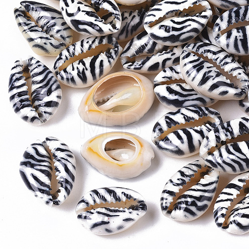Printed Natural Cowrie Shell Beads X-SSHEL-R047-01-B01-1