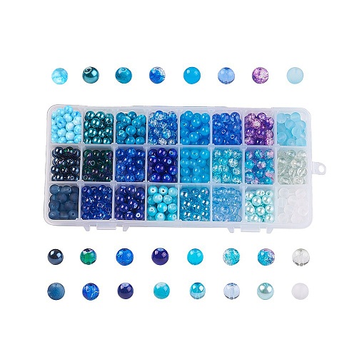   24 Color Imitation Pearl & Crackle & Transparent & Opaque Glass Beads GLAA-PH0002-89B-1