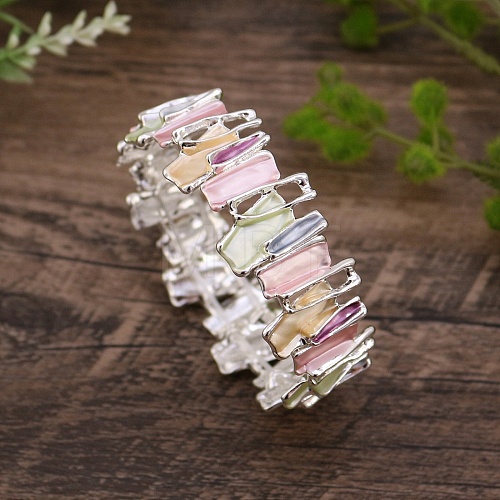 Coloful Alloy Enamel Links Stretch Bangles BJEW-B100-05S-1