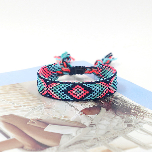 Polyester Braided Rhombus Pattern Cord Bracelet FIND-PW0013-004A-15-1
