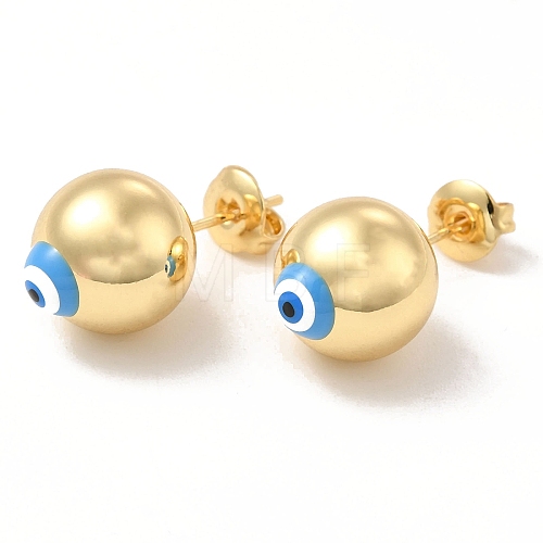 Enamel Evil Eye Stud Earrings EJEW-E274-01G-04-1