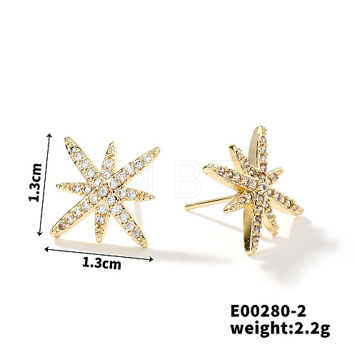 Copper Delicate Eight-pointed Star Stud Earrings with Zircon for Women QT9095-2-1