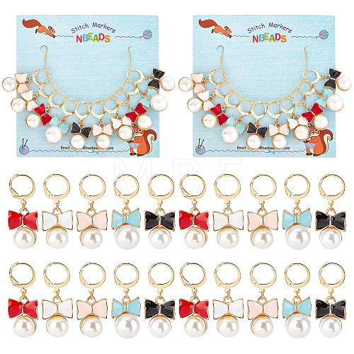 Alloy Enamel Bowknot Locking Stitch Markers HJEW-PH01572-1