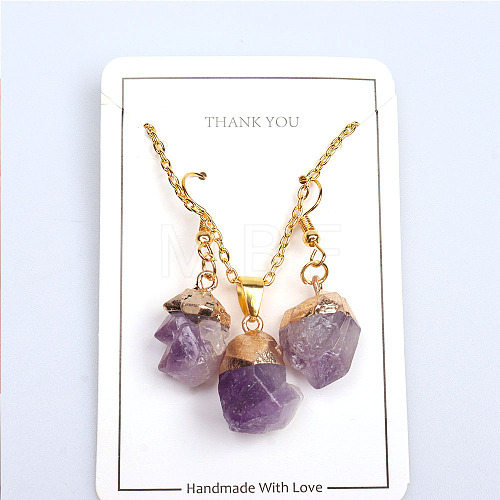 Nuggets Natural Amethyst Pendant Necklaces & Dangle Earrings Sets FS-WGD81FA-01-1