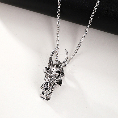 Stainless Steel Dragon Head Pendant Necklace for Men Halloween Accessory DT3884-1