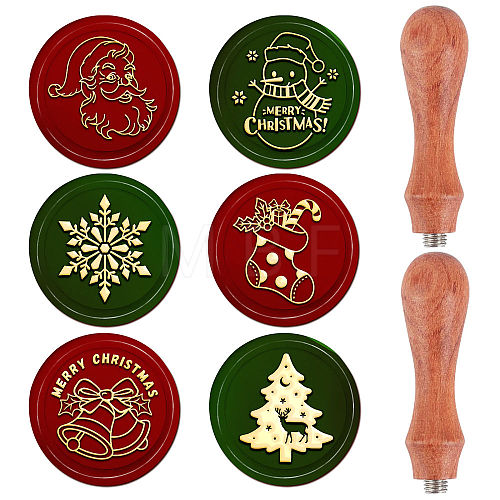 Christmas Theme 6Pcs  Brass Wax Seal Stamp Head AJEW-CP0001-87C-1
