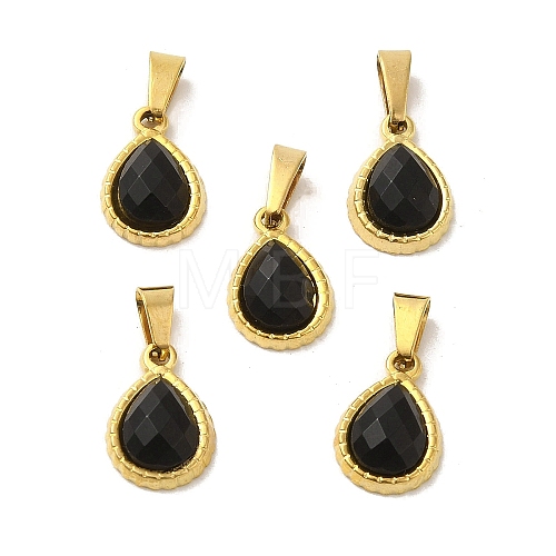 Natural Obsidian Faceted Teardrop Charms STAS-P361-01G-02-1