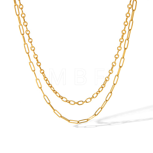 Stainless Steel Double Layer Necklaces for Women PW-WG2F46D-03-1