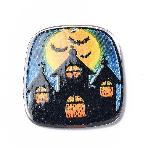 Halloween Theme Opaque Printed Acrylic Pendants OACR-G013-03F-1