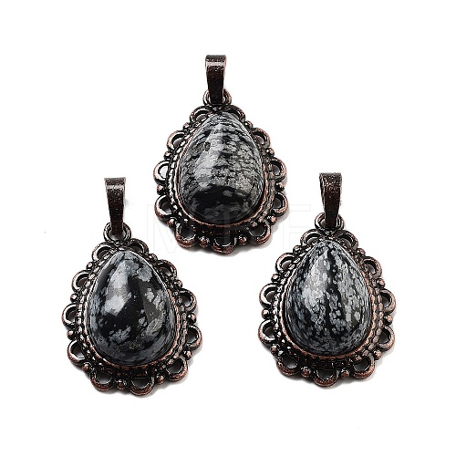 Natural Snowflake Obsidian Teardrop Pendants G-K363-01R-18-1