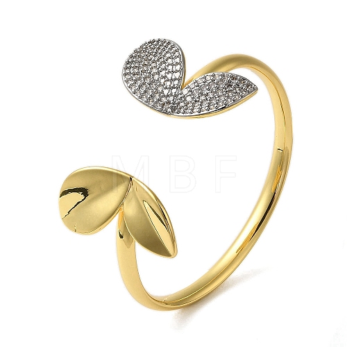 Butterfly Rack Plating Brass Micro Pave Cubic Zirconia Cuff Bangles BJEW-P336-07G-1