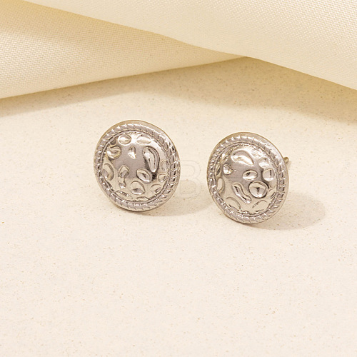 Non-Tarnish Flat Round Stainless Steel Stud Earrings for Women PJ9303-5-1