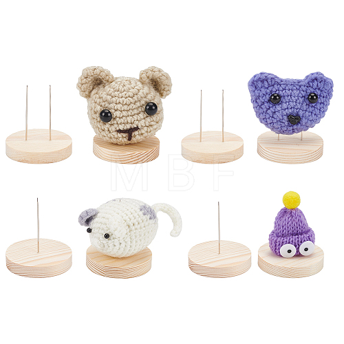 8Pcs 4 Styles Wood Crochet Doll Base Display Rack with Iron Pin FIND-FG0003-19-1