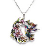 Printed 304 Stainless Steel Enamel Flower & Bird Pendant Necklaces NJEW-N063-03P-2