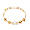 Round Natural Amber Herringbone Wire-Wrapped Cuff Bangles BJEW-JB14502-3