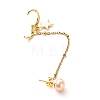 Natural Pearl Brass Crawler Ear Studs Chains EJEW-JE04566-03-3