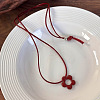 Alloy Flower Pendant Adjustable Waxed Cord Long Necklaces for Women WG0DEE3-03-1