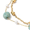 Nuggets Natural Amazonite & Imitation Pearl Multi-Strand Bracelets BJEW-P326-04A-G-2