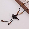 Wood Gourd Pendant Adjustable Braided Waxed Cord Necklaces with Porcelain Beads for Women WGF2CB3-01-3