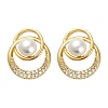 Flat Round Brass Micro Pave Clear Cubic Zirconia Stud Earring Findings KK-D102-09G-4