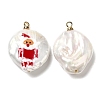 Baroque Style Natural Keshi Pearl Pendants with Enamel PEAR-G013-02B-2