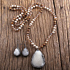 Teardrop Bohemian Style Glass with Natural Picture Jasper Pendant Necklace & Dangle Earrings Sets FS-WG0DE9F-05-1