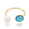 Turquoise & Natural Pearl Open Cuff Rings for Women PEAR-N020-07H-2