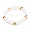 White Acrylic Curved Tube Chunky Stretch Bracelet with CCB Plastic for Women BJEW-JB08126-02-1
