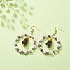 Shell Pearl & Natural Amethyst Beaded Big Ring with Teardrop Dangle Earrings EJEW-JE05044-3