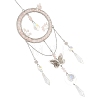 Natural Rose Quartz Chips & Metal Ring & Butterfly Suncatchers HJEW-TA00503-2