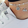 Sun & Elephant Alloy Charm Waxed Cord Double Layer Anklets for Women FS-WG1794C-01-2