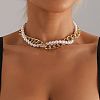 Imitation Pearl Round Beaded and Alloy Twisted Chain Braided 2-Strand Necklaces for Women WG9B514-01-2