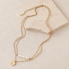 304 Stainless Steel Textured Coin Pendant Double Layer Necklaces VK6399-6-1