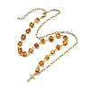 Natural Amber Beads & 304 Stainless Steel Paperclip Chain Necklaces NJEW-JN06040-2