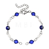 Handmade Lampwork Blue Evil Eye and 304 Stainless Steel Glass Flat Round Link Chain Bracelet Making AJEW-JB01644-1
