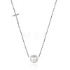 925 Sterling Silver Pearl Cross Shape Pendant Necklaces NJEW-BB30761-8