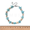 Ocean Natural Shell & Dyed Synthetic Turquoise Starfish Beaded Anklets for Women AJEW-AN00829-4