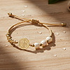 Imitation Pearl and Brass Saint Benedict Braided Bead Bracelets LS-KP6024-3