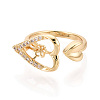 Heart Brass Micro Pave Clear Cubic Zirconia Cuff Rings Setting KK-T079-53G-2