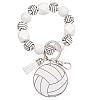 1Pc Printed Acrylic & Faux Suede Tassel Pendant & Wood Bead Keychains HJEW-SP0001-86C-1